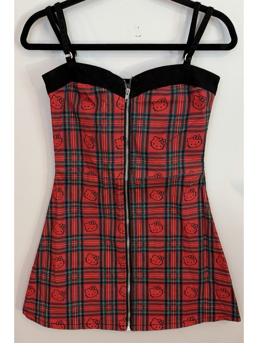 Dolls Kill X Hello Kitty Plaid Mini Dress Small Front Zip Grunge Punk Whimsigoth